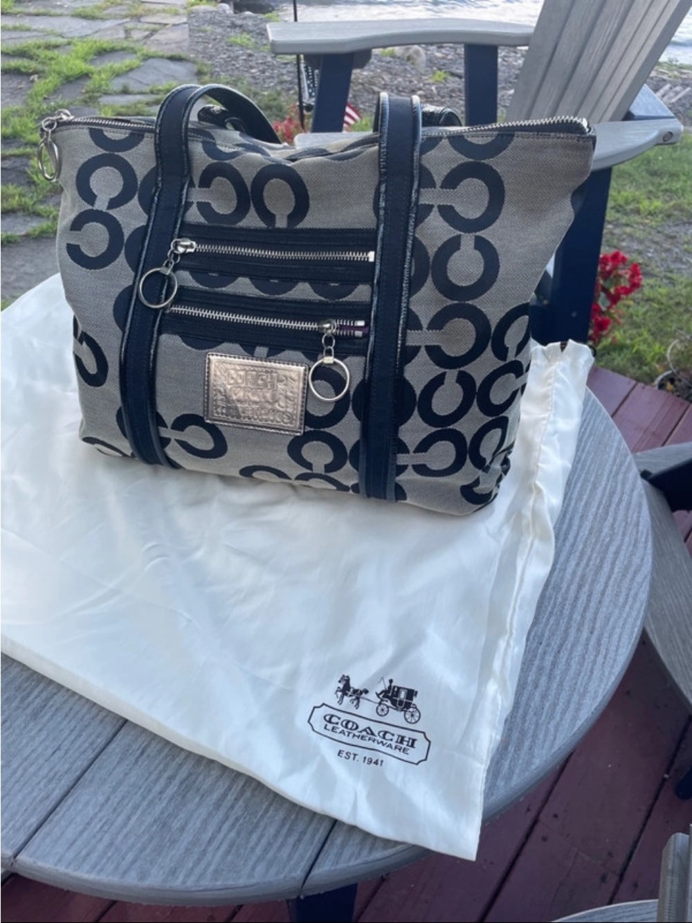 Coach Black and Gray Signature Canvas Tote